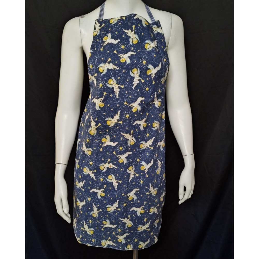 Angels apron handmade reversible gingham blue spiritual adjustable
